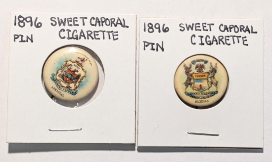 2x 1896 SWEET CAPORAL CIGGARETTE PINS