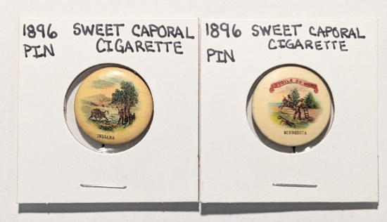 2x 1896 SWEET CAPORAL CIGGARETTE PINS