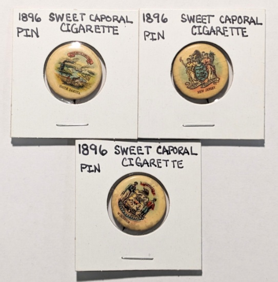 3x 1896 SWEET CAPORAL CIGGARETTE PINS