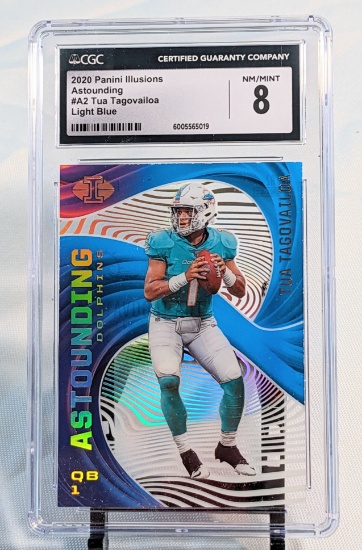 2020 PANINI ILLUSIONS "ASTOUNDING" LIGHT BLUE 179 OF 299 TUA TAGOVAILOA ROOKIE CGC NM-MINT 8