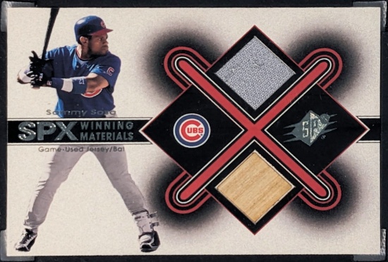 2001 UPPER DECK SPX "WINNING MATERIALS" SAMMY SOSA BAT & JERSEY RELIC CARD SGC NM-MINT+ 8.5