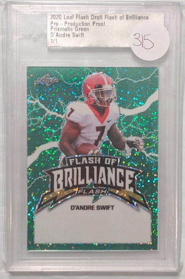 TRUE 1 OF 1 ROOKIE CARD 2020 LEAF FLASH DRAFT "FLASH OF BRILLANCE" D'ANDRE SWIFT PRISMATIC GREEN PRF