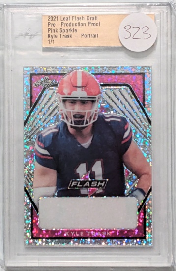 TRUE 1 OF 1 ROOKIE CARD 2021 LEAF  FLASH QB KYLE TRASK PINK SPARKLE SLABBED PROOF