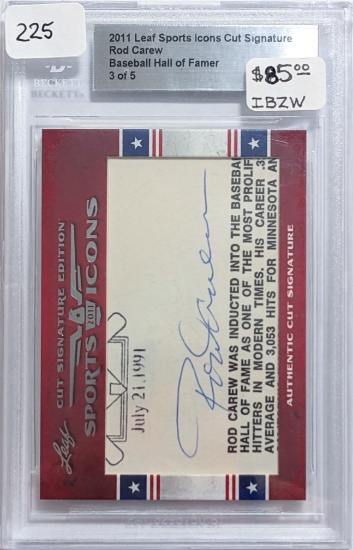 2011 LEAF SPORTS ICONS HOF SIGNATURE OF ROD CAREW #3 OF ONLY 5 EVER MADE, SUPER RARE BECKETT SLAB