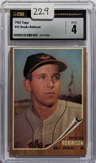 1962 TOPPS 45 HOFER BROOKS ROBINSON CARD CSG VG/EXCELLENT 4