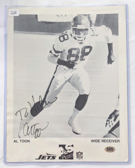 8X10 PHOTO SIGNED BY FORMER NY JETS STAR WIDE RECIEVER AL TOON (PHOTO SHOWS SIGNIFIGANT WEAR)