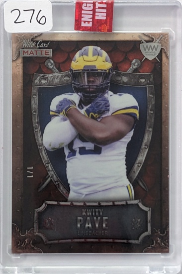 2021 WILD CARD MATTE TRUE 1 OF 1 ROOKIE CARD OF INDIANAPOLIS COLTS STAR KWITTY PAYE