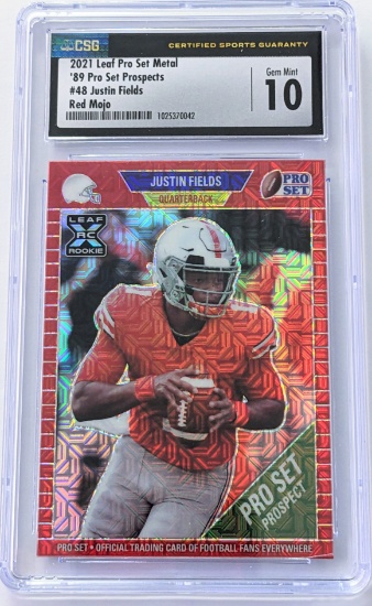 2021 LEAF PRO-SET METAL JUSTIN FIELDS ROOKIE #3 OF ONLY 25 MADE "RED MOJO" GRADED CSG GEM MINT 10