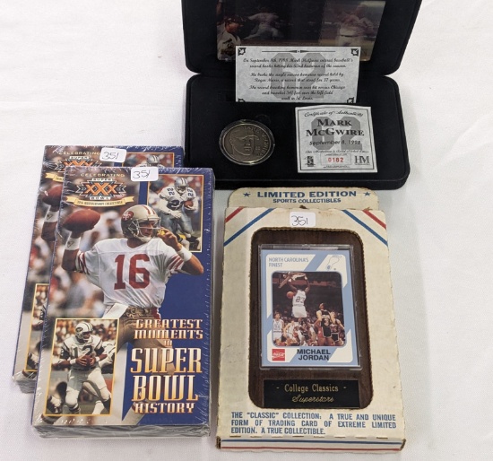MICHAEL JORDAN PLAQUE, 2X GREATEST MOMENTS IN SUPERBOWL HISTORY VHS TAPES & LIMITED EDITION