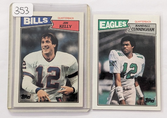 1987 TOPPS #'S 362 & 296 RANDALL CUNNINGHAM & JIM KELLY ROOKIE CARDS