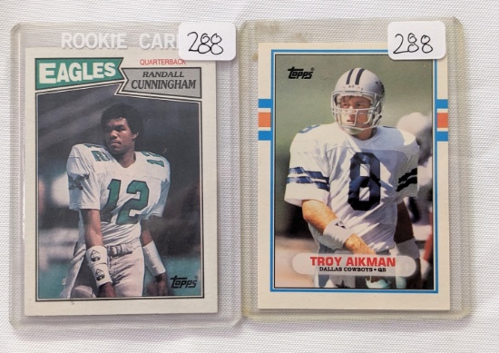 1987 TOPPS #296 RANDALL CUNNINGHAM ROOKIE CARD & 1989 TOPPS TRADED 70T TROY AIKMAN ROOKIE CARD