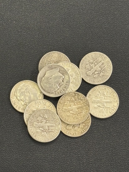 LOT OF 10 SILVER DIMES