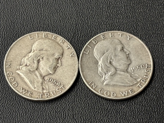 LOT OF 2 SILVER FRANKLIN HALF DOLLARS