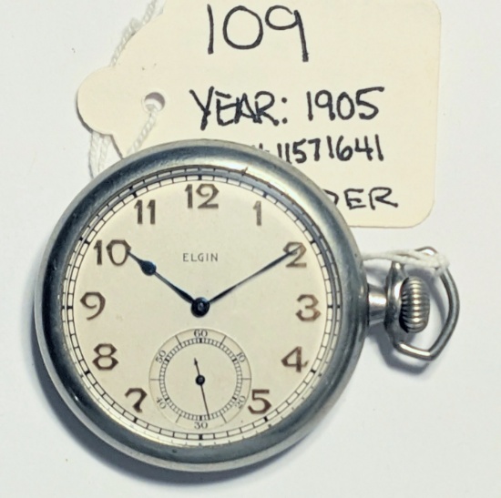 RARE ELGIN "SIDEWINDER" THREE FINGER BRIDGE POCKETWATCH 15JEWEL RUNS EX CONDITION SEE DISCRIPTION