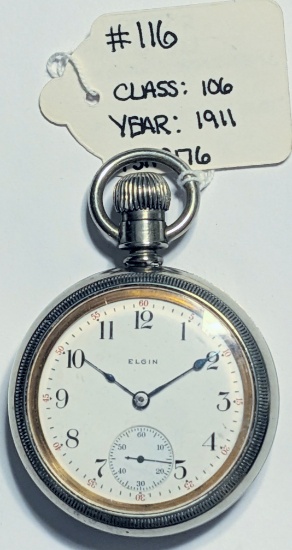 ELGIN 15JEWEL RUNNING POCKETWATCH 18SIZE ALASKA METAL CASE GRADE:317 MODEL:5 CLASS:106 YR:1911