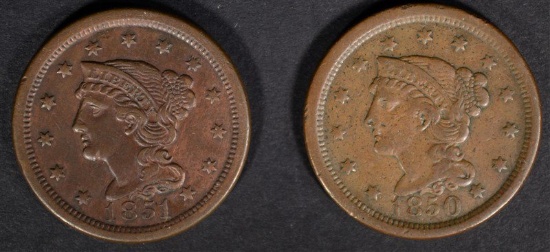 1850 & 1851 LARGE CENTS VF