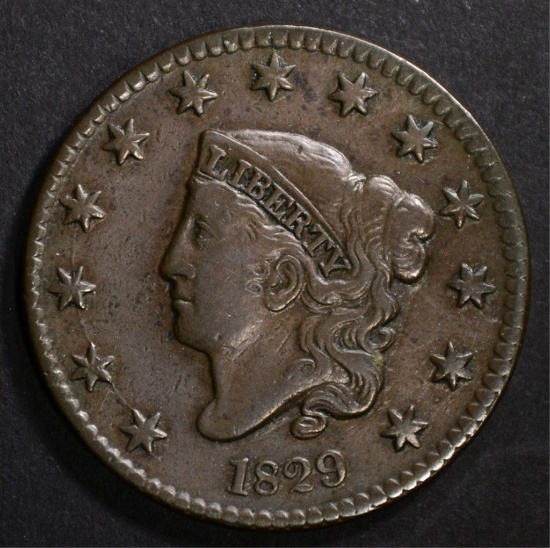 1829 LARGE CENT, N-2, VERY FINE