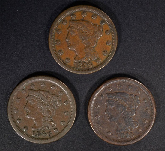 1844, 1845 & 1846 LARGE CENTS FINE+