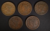 1844, 1850, 2-1852, 1-1854 LARGE CENTS, FINE+