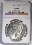 1923-S PEACE SILVER DOLLAR, NGC MS-63