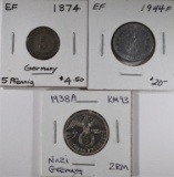 GERMANY:  1874 5 PFENNIG, 1938A 2RM &