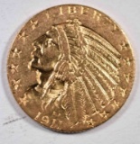 1911 $5.00 INDIAN GOLD AU