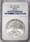 2010 AMERICAN SILVER EAGLE, NGC MS-70 E.R.