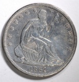 1862-S SEATED HALF DOLLAR AU