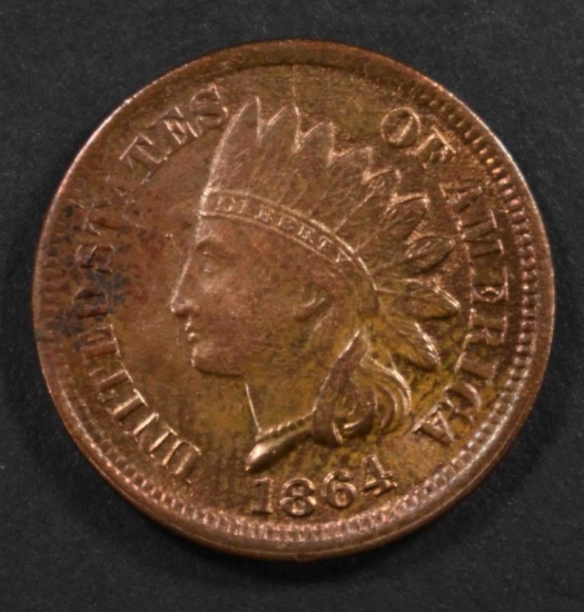 1864 BRONZE INDIAN HEAD CENT, AU/BU