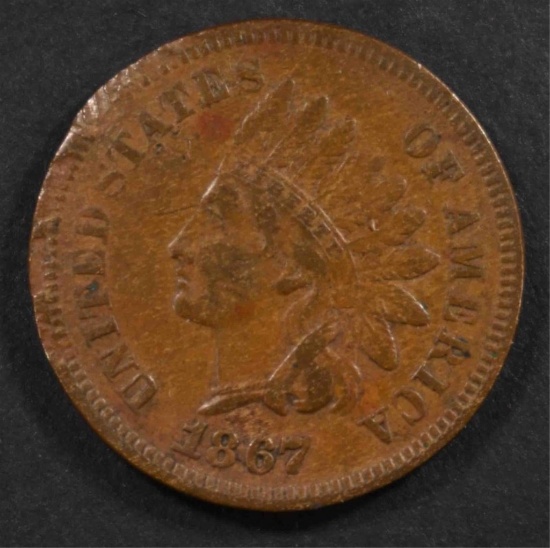1867 INDIAN CENT, XF