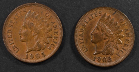 1903 & 1905 INDIAN CENTS, CH BU