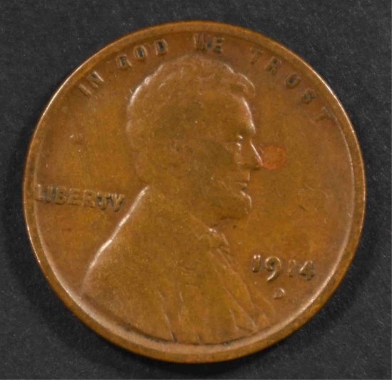 1914-D LINCOLN CENT, FINE KEY DATE