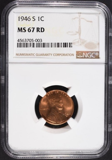 1946-S LINCOLN CENT, NGC MS-67 RED