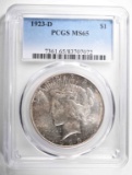 1923-D PEACE SILVER DOLLAR, PCGS MS-65