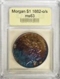 1882 O/S MORGAN DOLLAR USCG CHBU RAINBOW