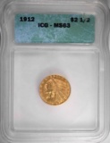1912 $2.50 GOLD INDIAN, ICG MS-63 -SCRACE!