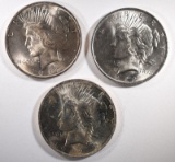 3 - 1922 PEACE SILVER DOLLARS  UNC