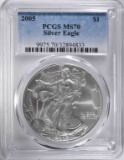 2005 AMERICAN SILVER EAGLE, PCGS MS-70