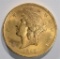 1899 $20 GOLD LIBERTY HEAD COIN CHOICE BU