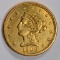 1906 $2.50 LIBERTY HEAD GOLD COIN AU/UNC