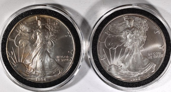 1996 SCARCE GEM BU & 1994 GEM BU AM SILVER