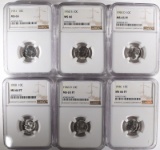 ROOSEVELT DIME NGC LOT OF 6: 1946 MS 66 FT,