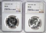 2-1965 SMS KENNEDY HALF DOLLARS, NGC-MS 66