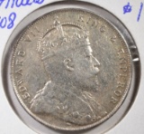 1908 STRAITS SETTLEMENT ONE SILVER DOLLAR