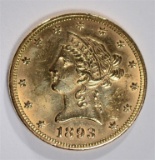 1893 $10 LIBERTY HEAD GOLD COIN BU