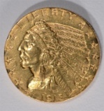 1913 $5 INDIAN HEAD GOLD COIN AU/UNC