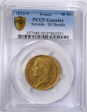 1812-A GOLD 40 FRANCS PCGS XF DETAILS