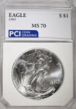 1993 AMERICAN SILVER EAGLE DOLLAR PERFECT GEM BU