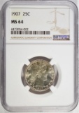 1907 BARBER QUARTER NGC MS 64