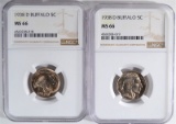 2-1938-D BUFFALO NICKELS, NGC-MS66